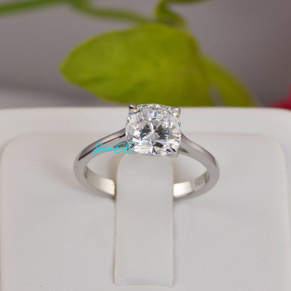 3.0CT NEW 925 STERLING SILVER CUSHION CUT WEDDING ENGAGEMENT DIAMOND RING - Picture 5 of 10